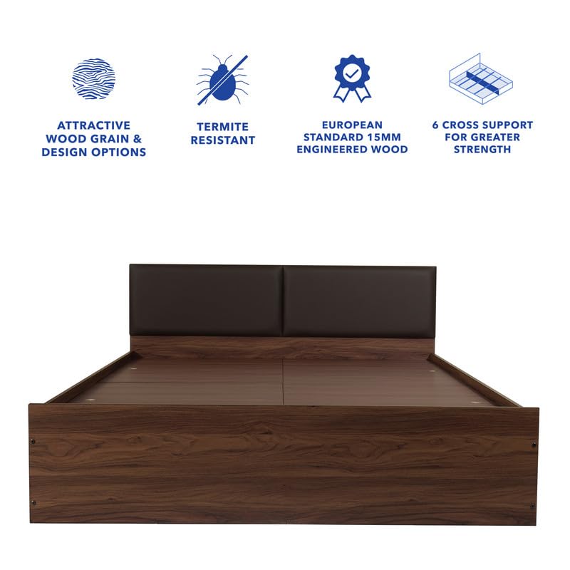 Image of Amazon Brand - Solimo Double Bed, Queen Size, Lush Design 1 Upholstery, Comfortable Seating Height, Non-Woven Base, Walnut Colour (Melamine Finish) (Dark Brown) - 1 Year Warranty