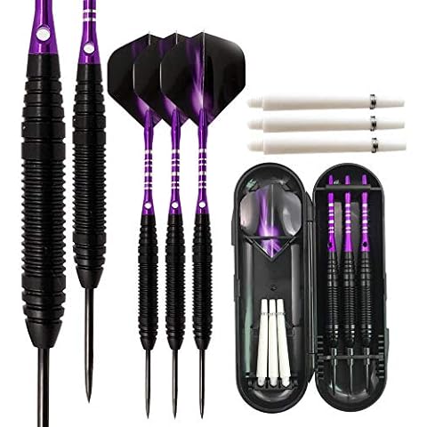 Sino-K 3 Pack Steel Darts Professional Darts Tungsten 22 Grams With Aluminum Shafts, Iron Barrel, Steel Tip And Extra Shafts (Purple) Cover