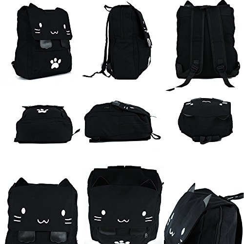Demonchest Black College Cute Cat Embroidery Canvas School Backpack Bags For Kids Kitty(White) #TOP5