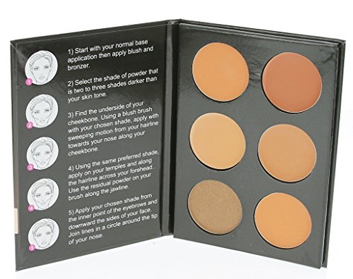 Cameo Cosmetics 6 Shades Contour Kit, Medium Colors, Sleek Makeup Palette for Highlighting and Contouring, Step By Step Instructions Included