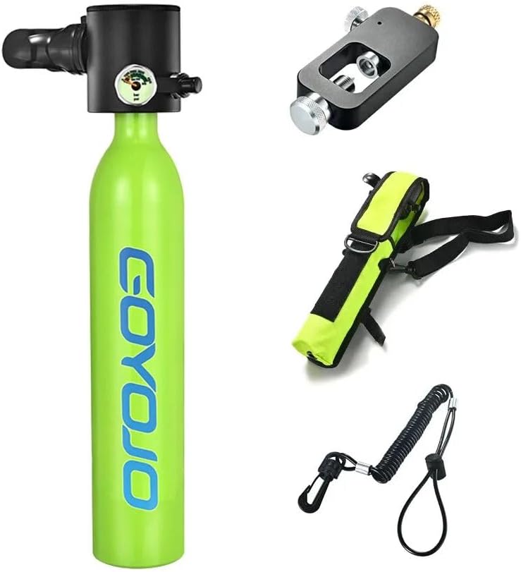 GOYOJO Mini Scuba Tank Portable Small 0.5L Diving Device Spare Air Oxygen Cylinder Underwater Breathing System 5-10 Minutes (Green B)