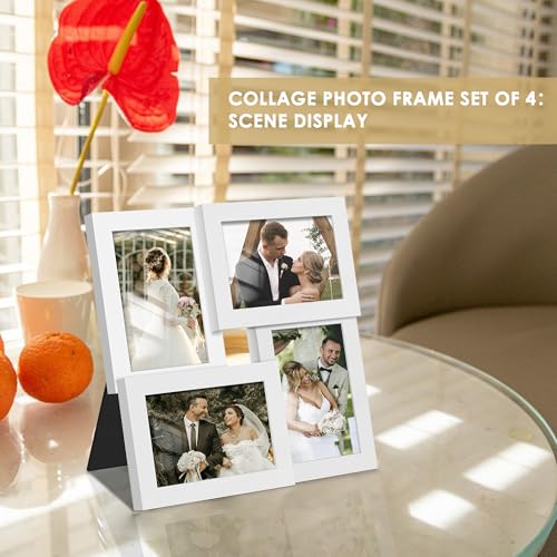 Image of DUENPY 4x6 Collage Frame Tempered Glass For 4 4x6 Photos White | Premium Tempered Glass Provides Clear Vision, Ideal Decor to Arrange Your Warm Family Photos At Home