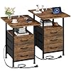 Nightstandset2with19dlargertabletopand3fabricdrawerbedsidetableswithfastchargingstationspaciousstoragelargesidetablesforbedroomrusticbrown  Urban Country Home Decor Night stand set 2 with 19 d larger tabletop and 3 fabric drawer bedside tables with fast charging station spacious storage large side tables for bedroom rustic brown  urban country home decor