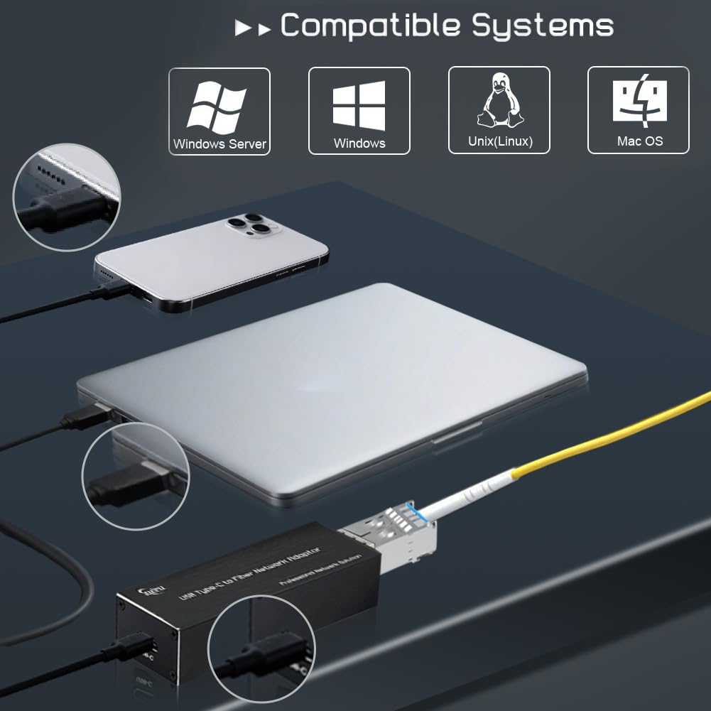 USB 3.0 a 100/1000base-X SFP Gigabit Fiber Scheda di rete | Adattatore di rete da USB C a fibra, scheda di rete Gigabit tipo C 5V SFP, supportata per Windows e Linux