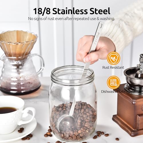 Image of U-Taste Coffee Scoop 2 Tablespoon: 18 /8 Stainless Steel Measuring Scooper for Ground Coffee, Bean, Powder, Espresso, 8.5in Extra Long Handle Metal Meaure Spoon for Canister, Jar (2Tbsp /30ml, Silver)