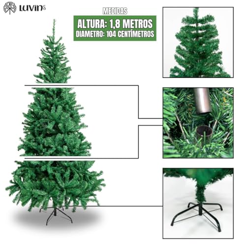 Árvore de Natal Verde Tradicional 800 Galhos 1.80m Premium Cheia Luxo Grande Pinheiro LuvinCo