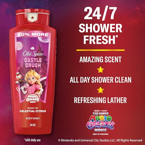 Image of Old Spice X Super Mario, Castle Crush with Celestial Citrus Scent, Aluminum Free Deodorant + Body & Face Wash Bundle for Men, Smell Super with 24 /7 Lasting Freshness & 24 /7 Shower Clean (Pack of 2)