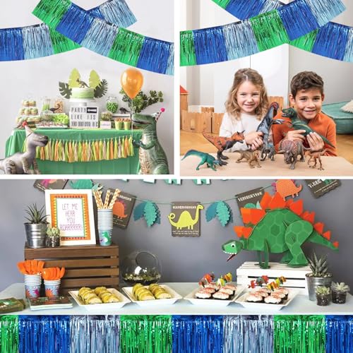 Image of BEISHIDA 3 Packs Metallic Foil Fringe Garland Blue Green Wall Hanging Tinsel Fringe Banners for Car Floats Bridal Shower Wedding Birthday Easter Graduation Holiday Party Decoration(30 Feet)