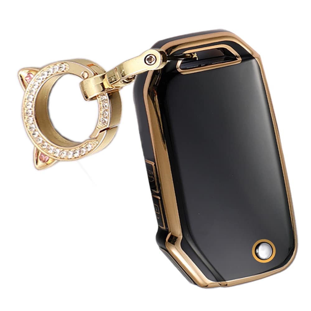 ontto 3-Button Key Fob Shell with Keychain Compatible with Kia Flip Folding Remote Durable TPU Key Housing for Seltos Forte Niro Sportage LX Soul Sorento Telluride K5 K3 Sonet LX Black