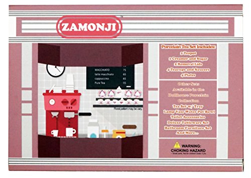 Zamonji 1:12 Scale Dollhouse Teaset - 15Pcs Floral Porcelain Miniature Kitchen Accessories #TOP4