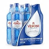 Eau minérale naturelle Veroni, 6 bouteilles de PET de 1,5 litres - Eau minérale provenant d'un manantial à 201 mètres de profondeur à Radom, Pologne.