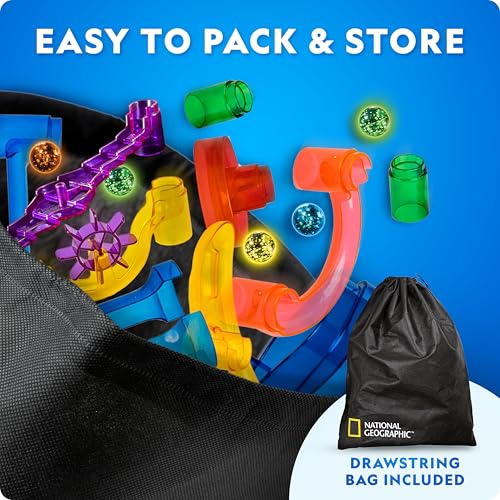 NATIONAL GEOGRAPHIC Glowing Marble Run – Construction Set with 15 Glow in The Dark Glass Marbles & Storage Bag, STEM Gifts for Boys and Girls, Building Project Toy (Amazon Exclusive) - Image 3