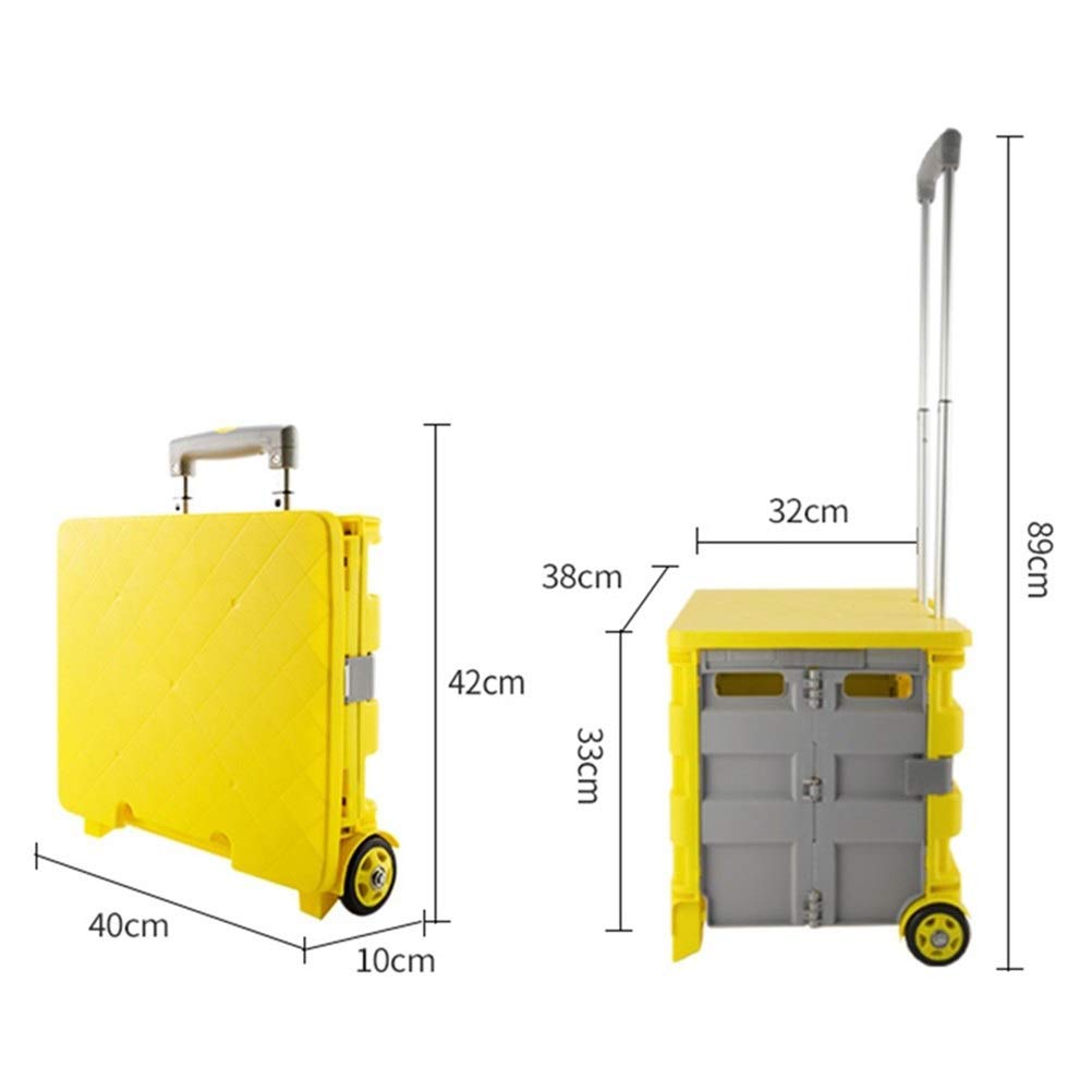 Carretilla con Caja Plegable Carrito De Compras Plegable De Plástico, 2 Ruedas Plegable Carretilla con Asa Telescópica, Transportwagen con Caja De Almacenamiento Tapa, 40kg- 45L Apoyo For Carga / 65L