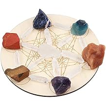 mookaitedecor Healing Crystal Grid with Wooden Metatrons Sacred Geometry, Chakra Raw Stones & Rock Crystal Point Meditation Altar Kit for Beginners