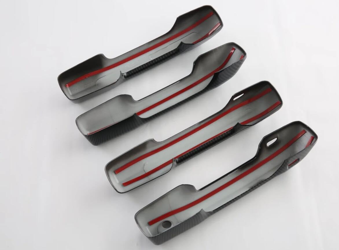 Carbon Fiber Style 4 Door Side Door Handle Molding Cover and Cup Bowl Combo Trim Emblems Compatible for Toyota Tacoma 2024-2025-2026