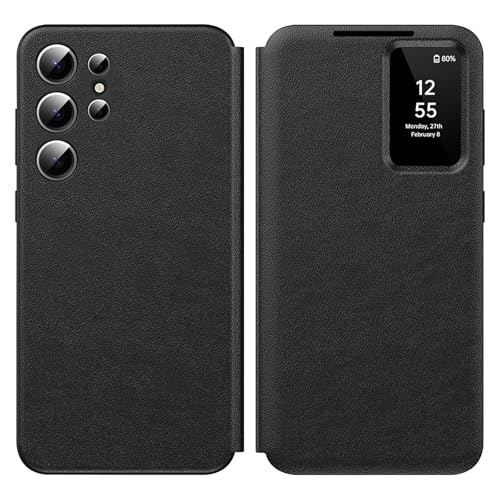 for Samsung S25 Ultra Case with Smart Small Screen View, S-View Wallet Phone Case, for Samsung Galaxy S25 Ultra 5G Case Smart Window Cover, Flip Leather Protective Smart View Black