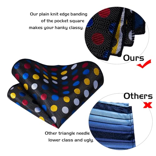 Image of 5PCS Mens Premium Silk Tie, Pocket Square, Cufflinks, Drilled Tie Ring and Lapel Pin Set for Wedding Groom Party