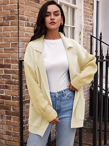 Image of LILLUSORY Women's Long Sleeve Collared Jacket Open Front Knit Cardigan Sweaters 2023 Oversized Slouchy Coat with Pockets