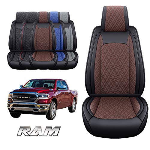 Image of YIERTAI Car Seat Covers for Dodge Ram Fit 2009-2026 1500 2010-2026 2500 3500 Classic Bighorn Longhorn Laramie Tradesman Truck Brown Front