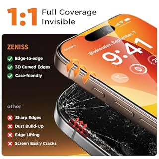 Zeniss NeverBreak 9H+ Hardness for iPhone 16 Pro Screen Protector 12FT Military Grade Protection (Scratch, Shatter, Drop Resistance) 16Pro Tempered Glass Full Edge Coverage Case Friendly 6.3" 2 Pack