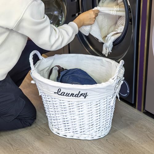 Wickerwise Handwoven Laundry Basket with Liner & Handles - Boho Decorative Storage Hamper for Clothes Blankets Pillows and Towels - Ideal for Laundry Room Bathroom Bedroom and Living Room, White by WICKERWISE - Image 3
