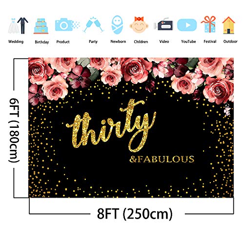 Mocsicka Thirty Birthday Party Pink Flowers Adorn Background 8X6Ft Vinyl Backdrop Portrait Photography For Birthday Parties Props #TOP5