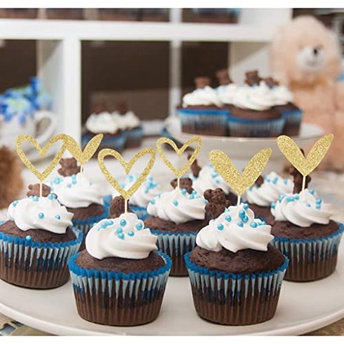 24 Pcs Gold Glitter Heart Cute Design Love Cupcake Toppers For Wedding Bridal Anniversary Baby Shower Kids Birthday Cake Theme Party Decorations Supplies #TOP5