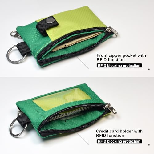 Image of CHENSPRX Minimalist RFID Blocking Small Wallet with ID Window,WaterResistant Zip Id Case Wallet with Lanyard Keychain for Cards,Cash,Travel,Women,Men