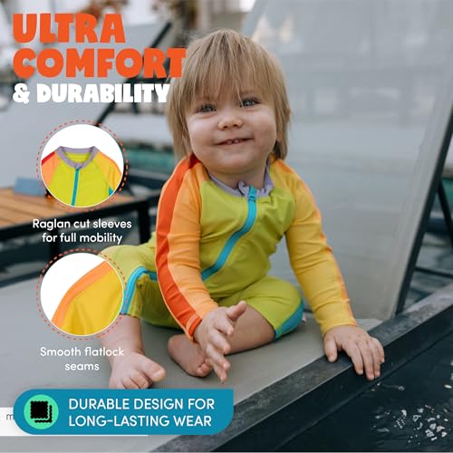 Image of SwimZip UPF50+ Boys Swim Shirt, Long Sleeve One Piece Kids Sunsuit