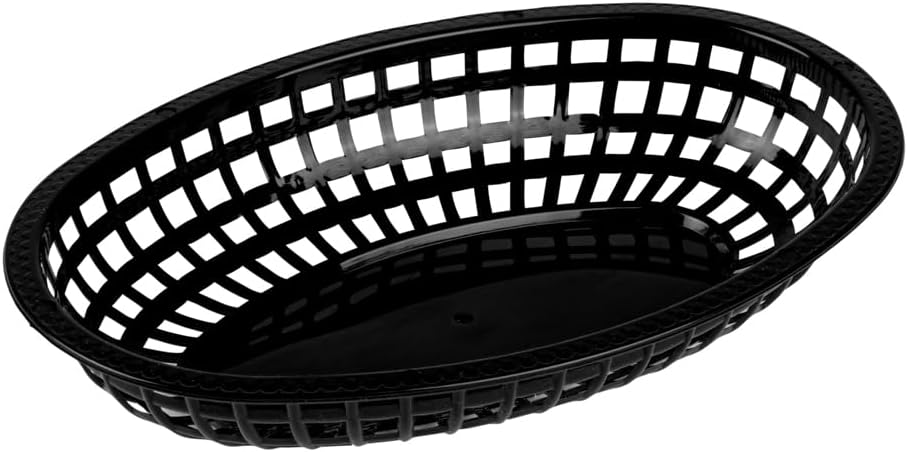 Restaurantware 10.1 x 6.8 x 2 Inch Fast Food Baskets 100 Oval Deli Baskets Microwavable Dishwashable Black Plastic Serving Baskets For Burgers Fries Sandwiches And More - Image 2