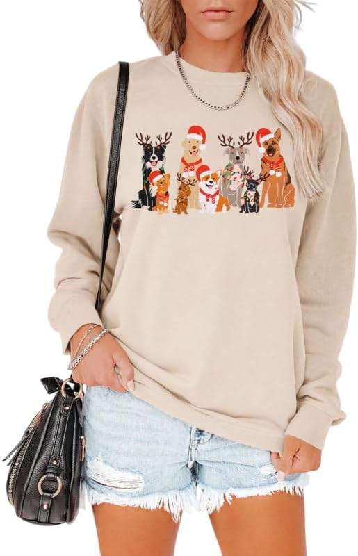 BOUTIKOME Christmas Dogs Sweatshirt Womens Cute Dog Graphic Crewneck Long Sleeve Shirt Holiday Top Doggy Lovers Gifts - Image 2