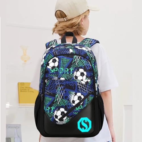 Backpack for Kids Boys Girls Bookbag 17 Inch Elementary School Bags Primary Laptop Rucksack for Teens Travel（Graffiti-Football Black)3