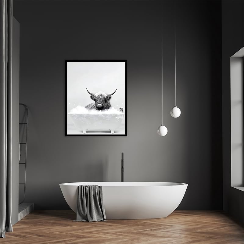 QPLGTU Bathroom Home Background Wall Decoration Poster, Black and White Highland Cow Decoration Photo Wallpaper - Image 4