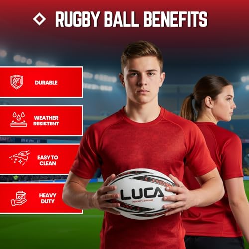 Image of LUCA Rugby Ball Sizes 3, 4 & 5 Hand Stitched Super Grip 3-Ply Construction