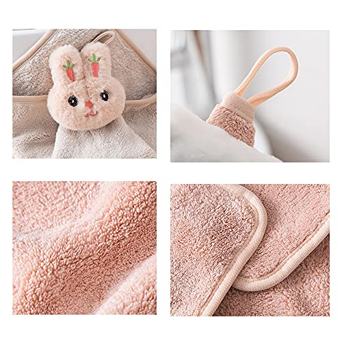Suillty Hand Bath Towel Kitchen Towels Dish Cloth Soft Microfiber Coral Velvet Fleece Child Hand Towel - Hanging Loop - Machine Wash Ultra Absorbent Fast Drying(Cartoon Rabbit) #TOP6