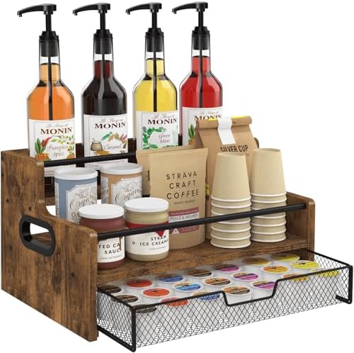 Homode Coffee Syrup Organizer Rack, 3-Tier 8 Bottles Syrup Stand ...