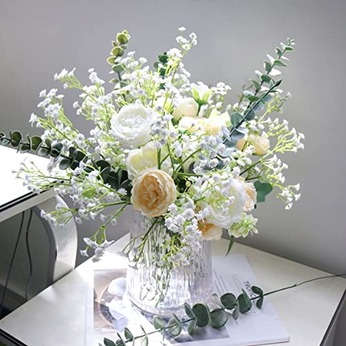 18Pcs Babys Breath Eucalyptus Leaves Bouquet Gypsophila Artificial Flowers And Faux Greenery For Home Decor #TOP1
