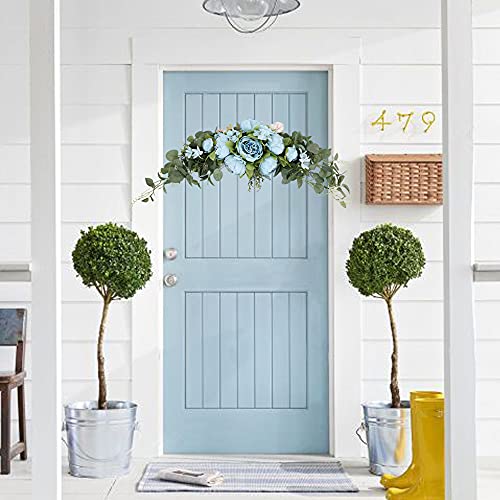 Insunsix Wedding Arch Flowers,Artificial Swag Peony Flower Eucalyptus 30 Inch Floral Swag Door Swag Wreath Twig For Home Wedding Wall Door Decoration(Blue) #TOP4