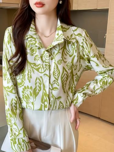 Image of Leriya Fashion Shirt for Women S-3XL | Abstract Printed Crepe Full Sleeve Shirt Collared Silhouette | Office Wear Tops for Women, Western Shirt for Women & Stylish Tops for Women Smart-Casual Styling