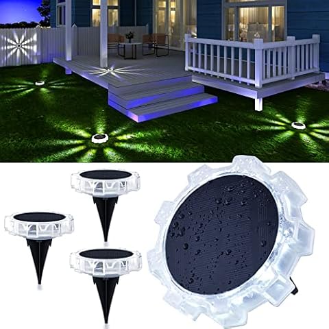 ROSHWEY Solar Outdoor Lights Waterproof - Upgraded Bright Solar Pathway Lights Christmas Decorations Light Powered 4 Lighting Modes, for Garden Ground Backyard Fence Deck Driveway Yard (White-4 Pcs) Cover