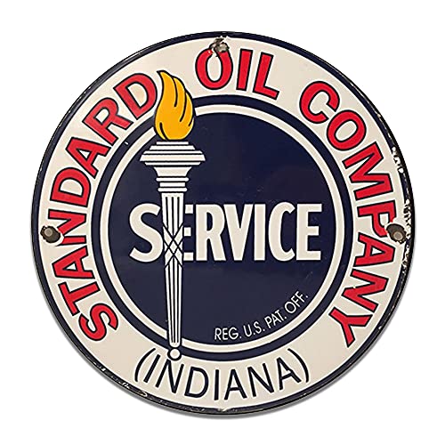 standard oil poster - Standard Oil Indiana Service Company Emblem Seal Vintage Gas Signs Reproduction Car Company Vintage Style Metal Signs Round Metal Tin Aluminum Sign Garage Home Decor With 2 American Flag Vinyl Decals