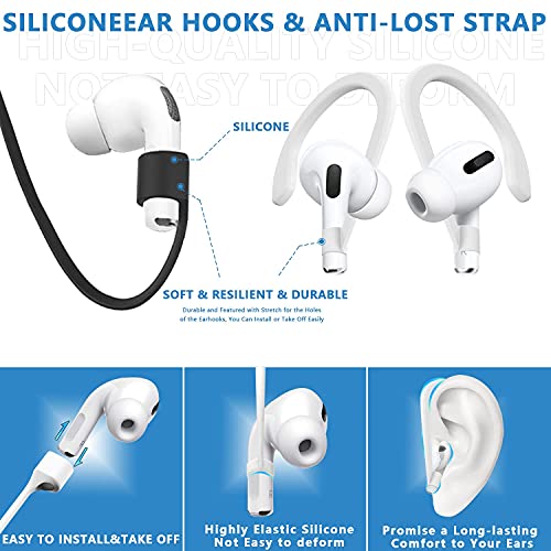 Airpods Pro Case, 15 In 1 Airpod Pro Accessories Set Kit, Silicone Anti-Lost Straps/Watch Band Holder/Ear Hooks/Storage Box/Ear Tips/Keychainfor Apple Airpods Pro Charging Case Cover Skin (Black) #TOP4