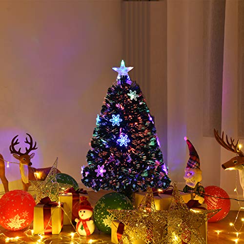 Costway Albero Di Natale 90/120/150/180 Cm, Albero Di Natale Con Luci Led, Rami Densi, Stelle Luminosi E Fibre Ottiche, Albero Di Natale Realistico E Denso Per Casa, Ufficio E Negozio, Verde (90Cm) - 6