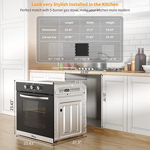 24'Electric Single Wall Oven with 2 Racks 2.6 cu. ft., 8 Functions, Built-in Wall Oven Mechanical Knob, 360°Rotisserie, 220V 3200W True Convection Wall Oven, Safety Lock, Timer, 304 Stainless