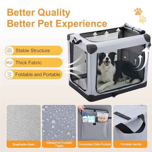 Image of NEWBULIG Collapsible Dog Crate 36 Inch, Portable Travel Crate for Dogs and Cats, Soft Foldable Pet Kennel with 3-Door Mesh Windows Indoor & Outdoor