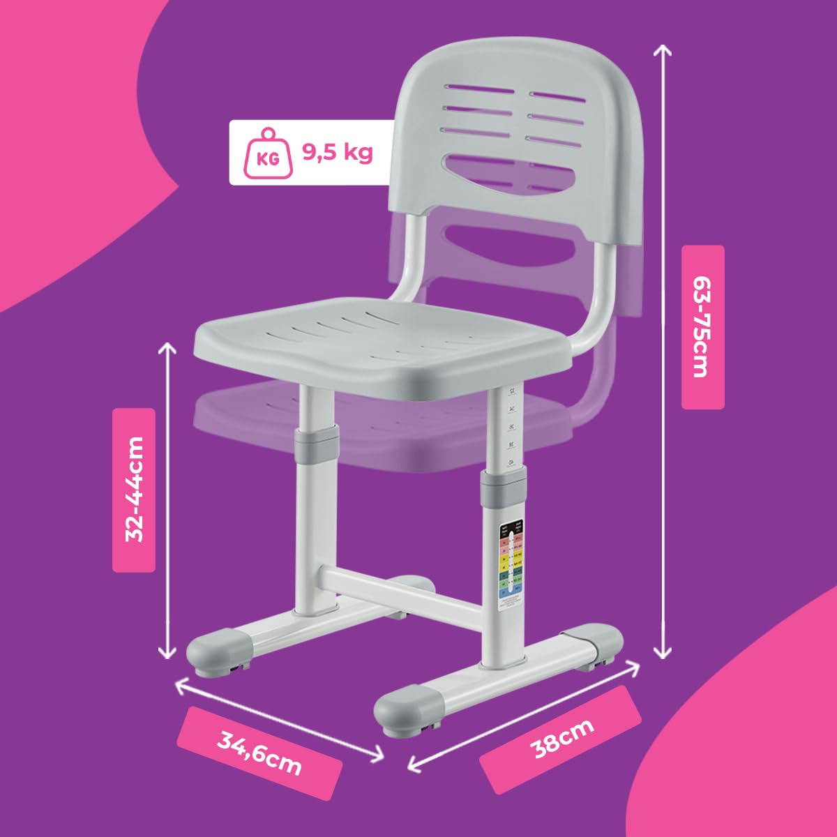 Spacetronik Kinderstuhl Höhenverstellbar ohne Rollen, Ergonomischer Kinder Schreibtischstuhl für 120–160 cm, Mitwachsend, Kinder Schreibtisch Stuhl für Kinderzimmer, Lernen & Hausaufgaben
