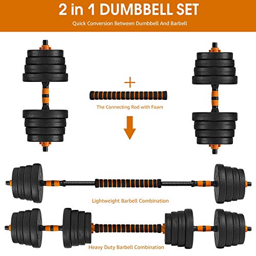 BOSWELL Adjustable 5/15/20/33/66 lbs Weights Barbell Dumbbells Set, Weights Dumbbells Non-Slip Neoprene Hand with Connecting Rod for Adults Women Men Fitness,Home Gym Exercise Training Equipment
