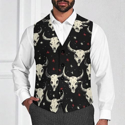 Cow Skull Print Men's Suit Vests Business Formal Dress Vest V-Neck Waistcoat for Wedding Casual2