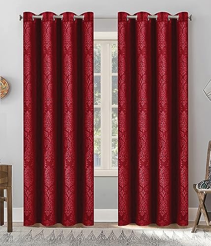 OpulentDreams Embossed Woven Thermal Curtains, Room Darkening Ring-Top Curtains for Bedroom & Living Room, Includes Tie Backs - Image 2