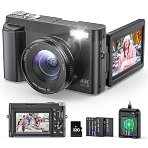 4K Digital Camera for Photography and Video, Autofocus Anti-Shake 48MP Vlogging Camera for YouTube, 3” 180°Flip Screen Camera with Flash 16X Zoom